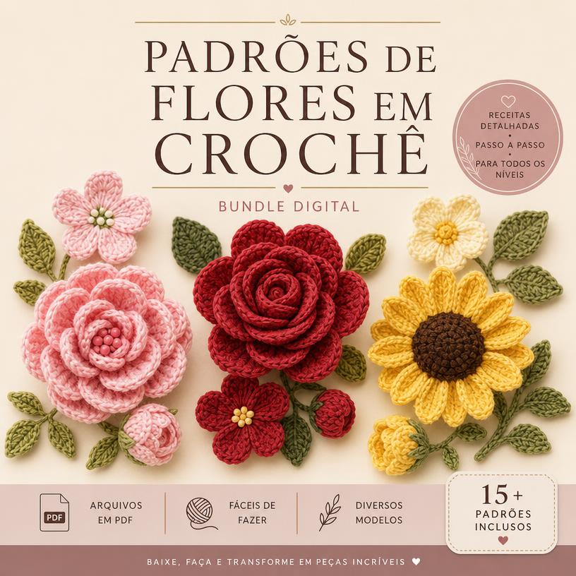 800 Padrões de Flores em Crochê