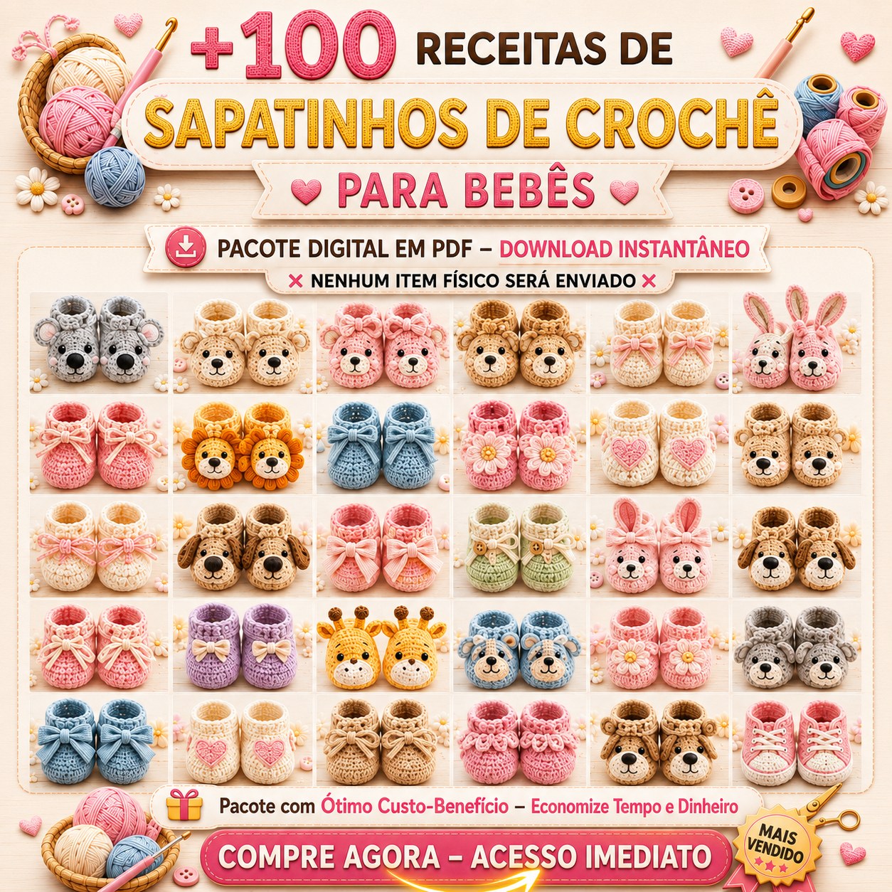 +100 Sapatinhos de crochê para bebês